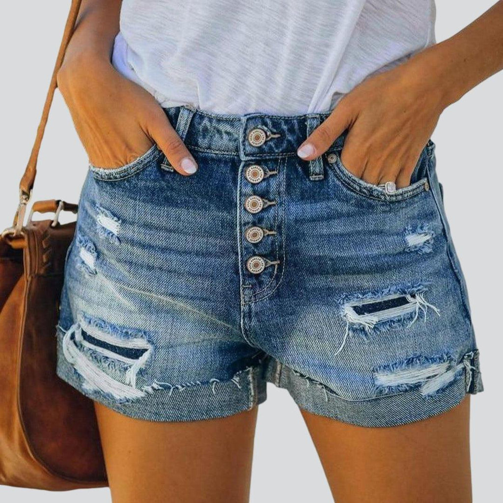 Distressed-Jeansshorts mit Knöpfen