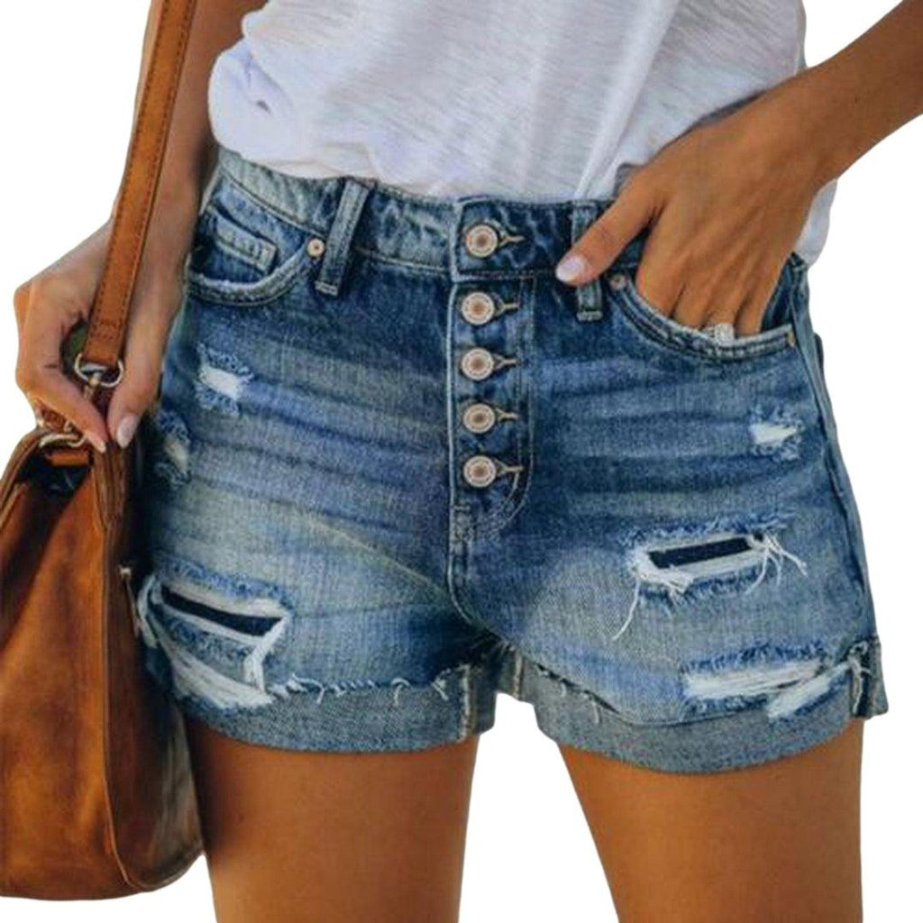 Distressed-Jeansshorts mit Knöpfen