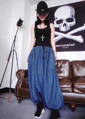 diy Black Vest denim harem pants Two Pieces Set