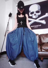 diy Black Vest denim harem pants Two Pieces Set