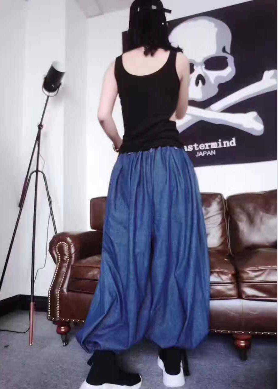 diy Black Vest denim harem pants Two Pieces Set