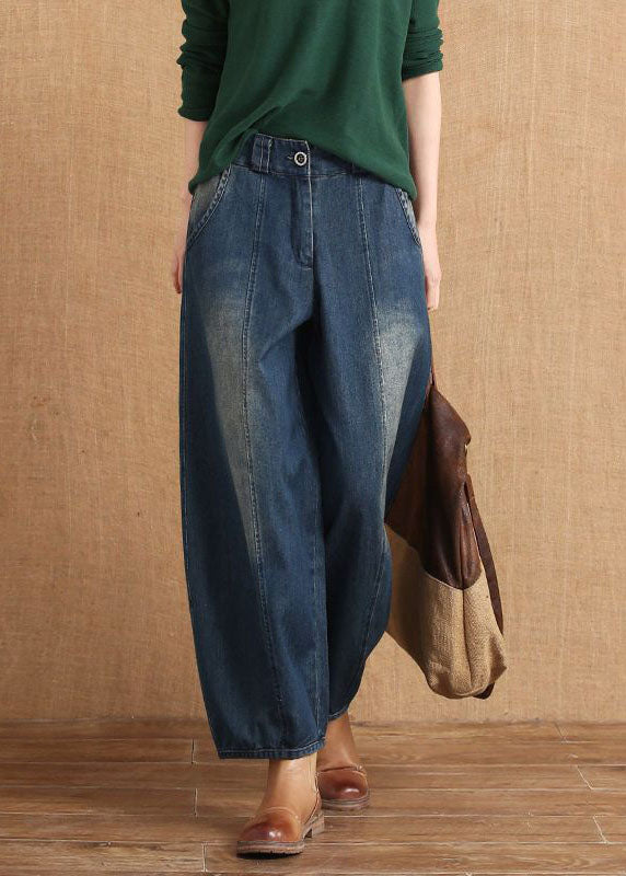 diy Blue Casual Pockets Button lantern Fall Denim Pants