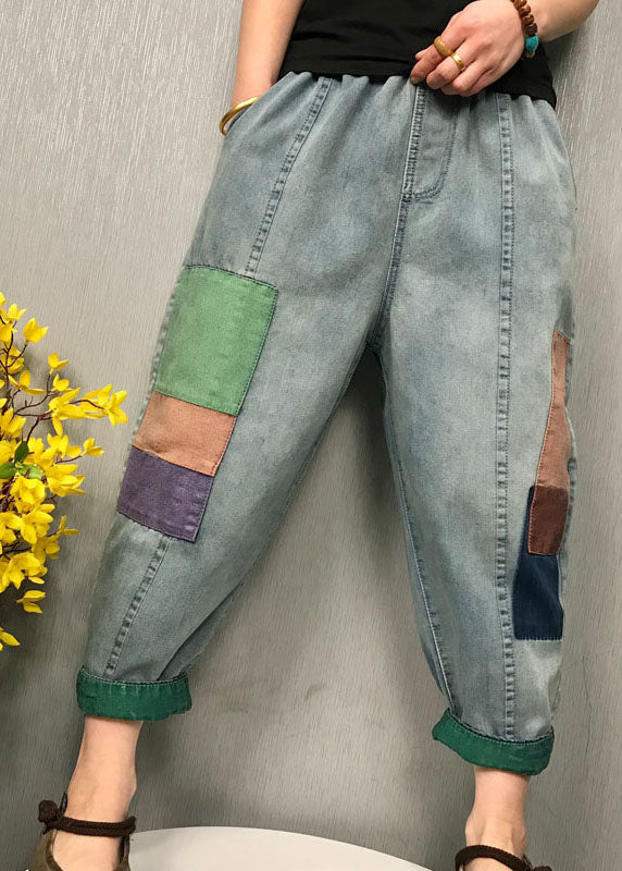 diy Blue patch applique denim Pants