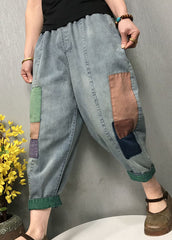 Pantalones vaqueros con apliques de parche azul DIY