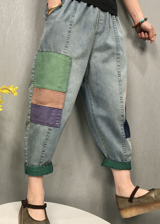 diy Blue patch applique denim Pants