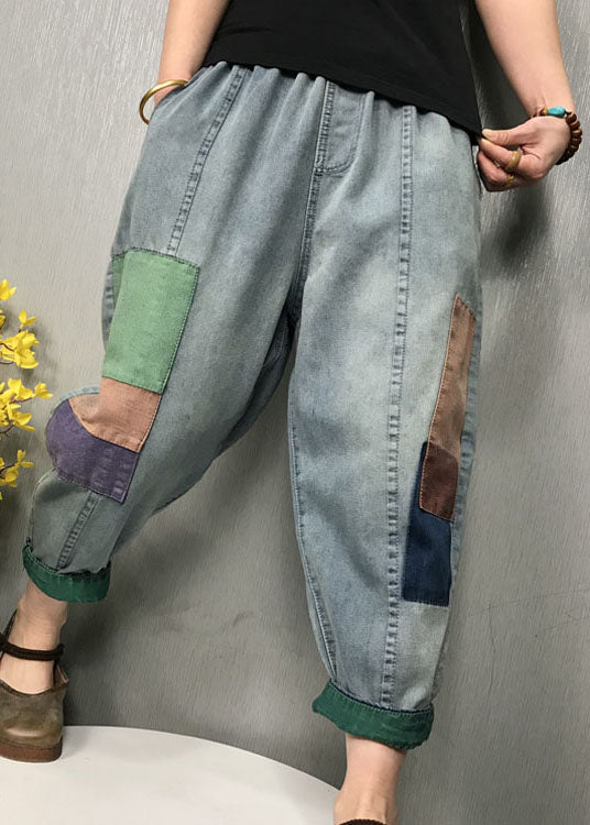 diy Blue patch applique denim Pants