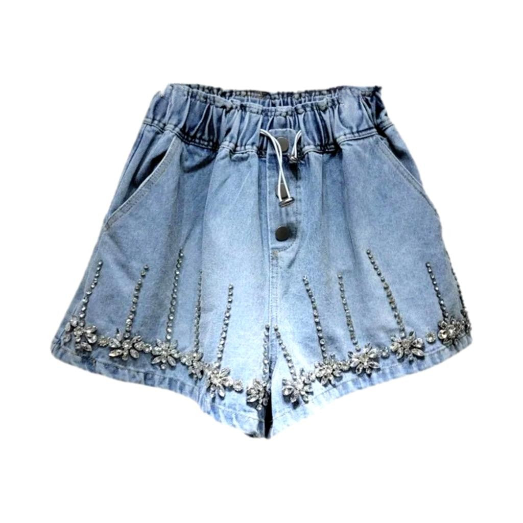 Weite Jeansshorts mit Strass