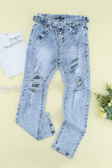 Distressed-Jeans mit Acid-Wash-Effekt, Gürtel und Knopfleiste