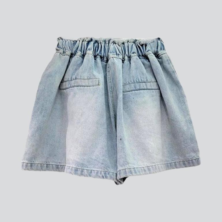 Pearl ornament embellished denim shorts