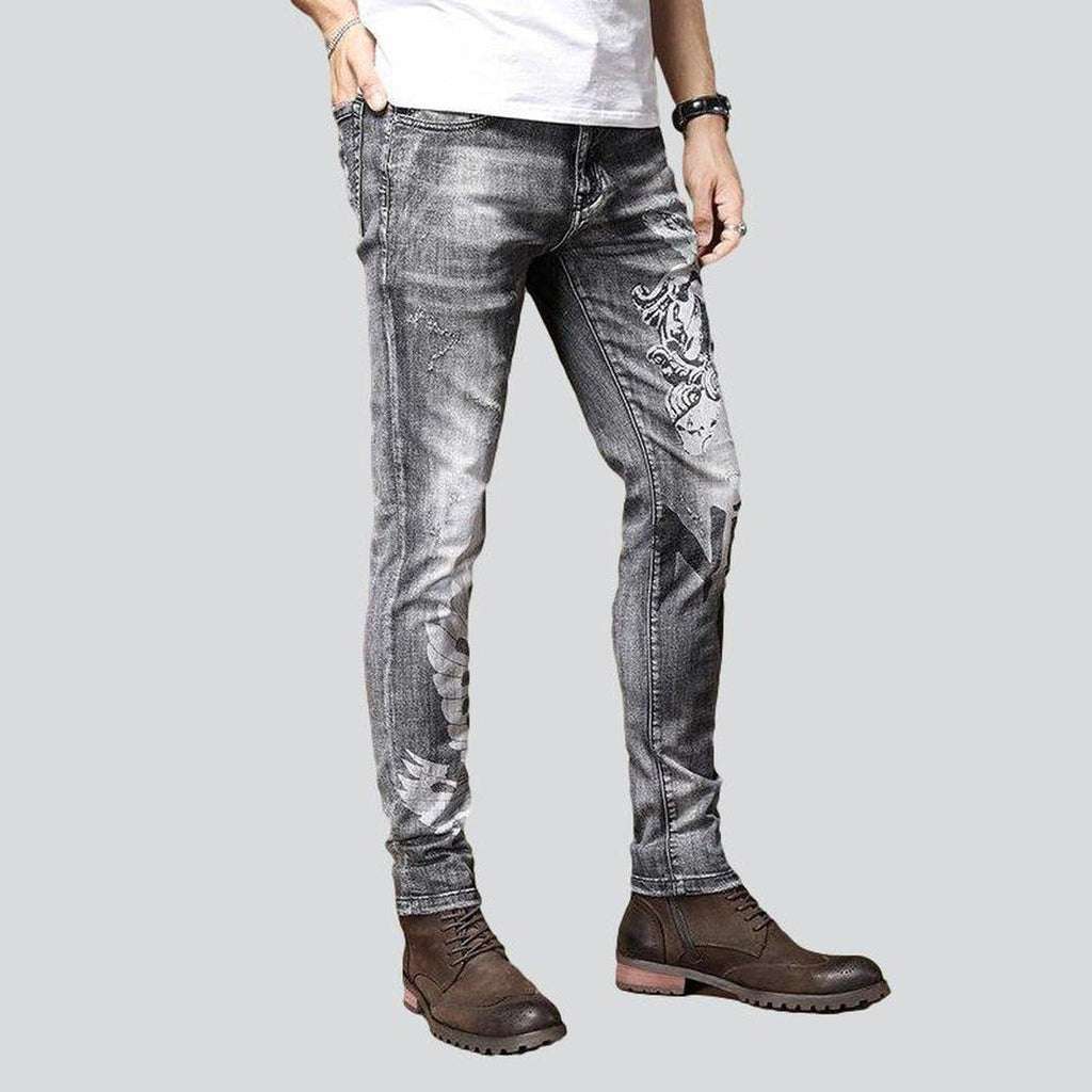 Grey painted jeans for men