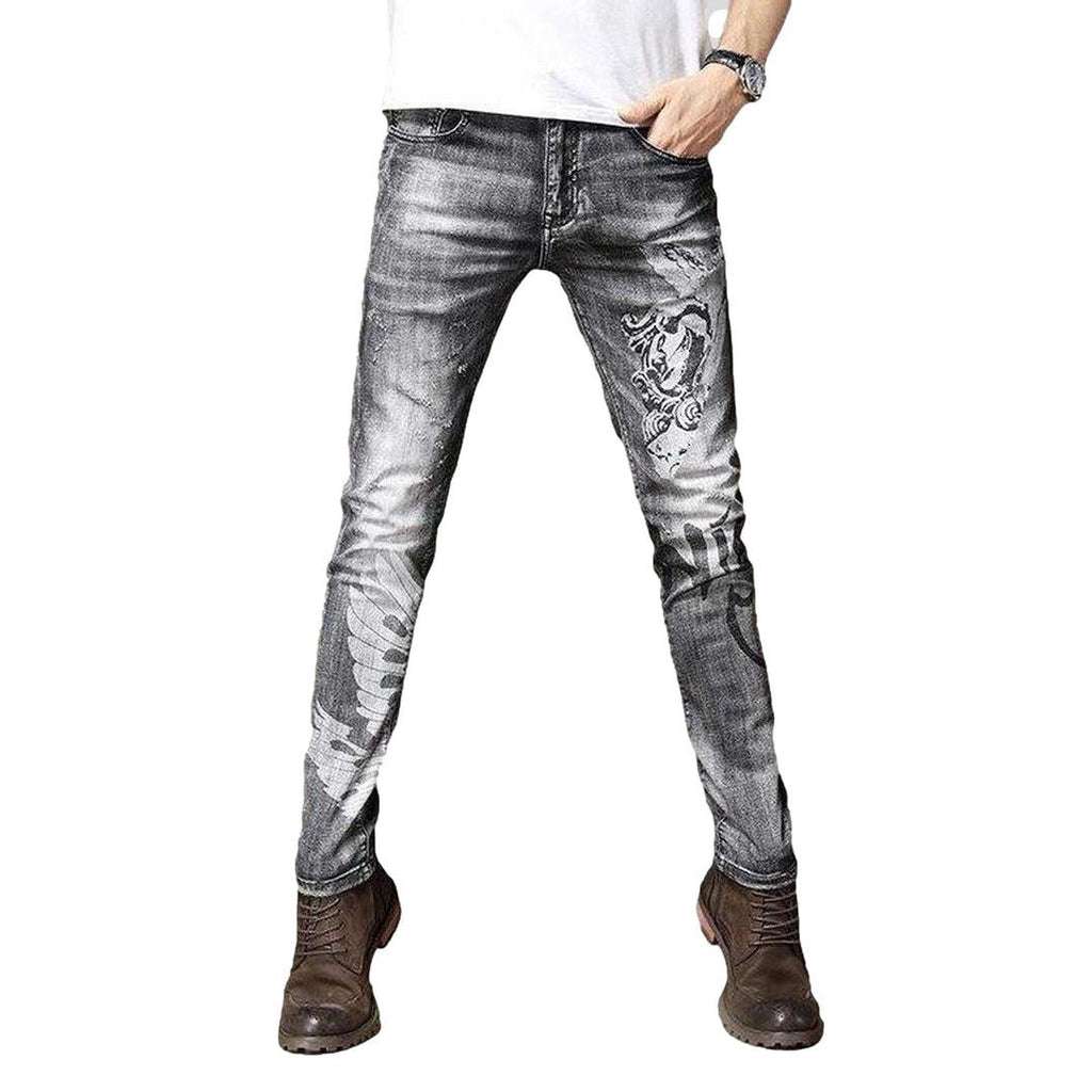 Grey painted jeans for men