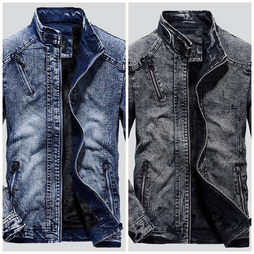 Men jeans jacket with zippers