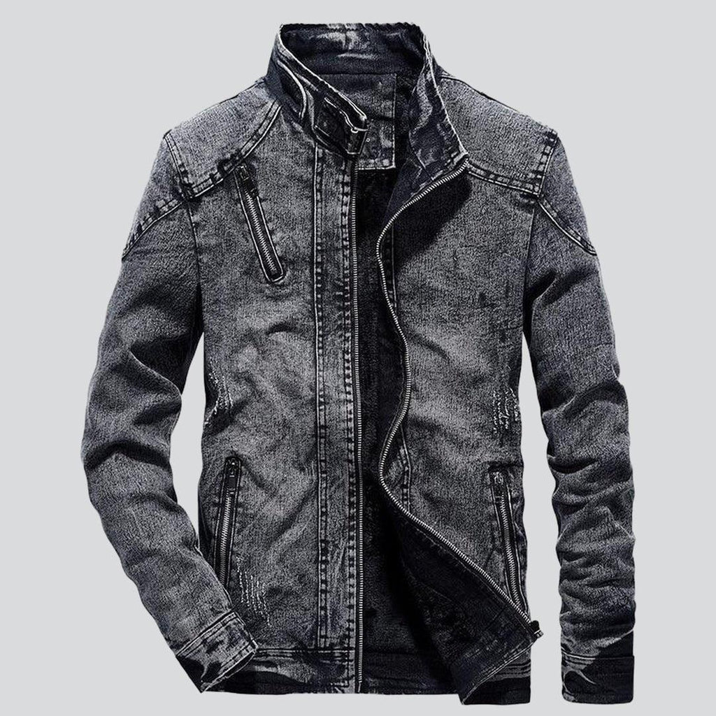 Men jeans jacket with zippers