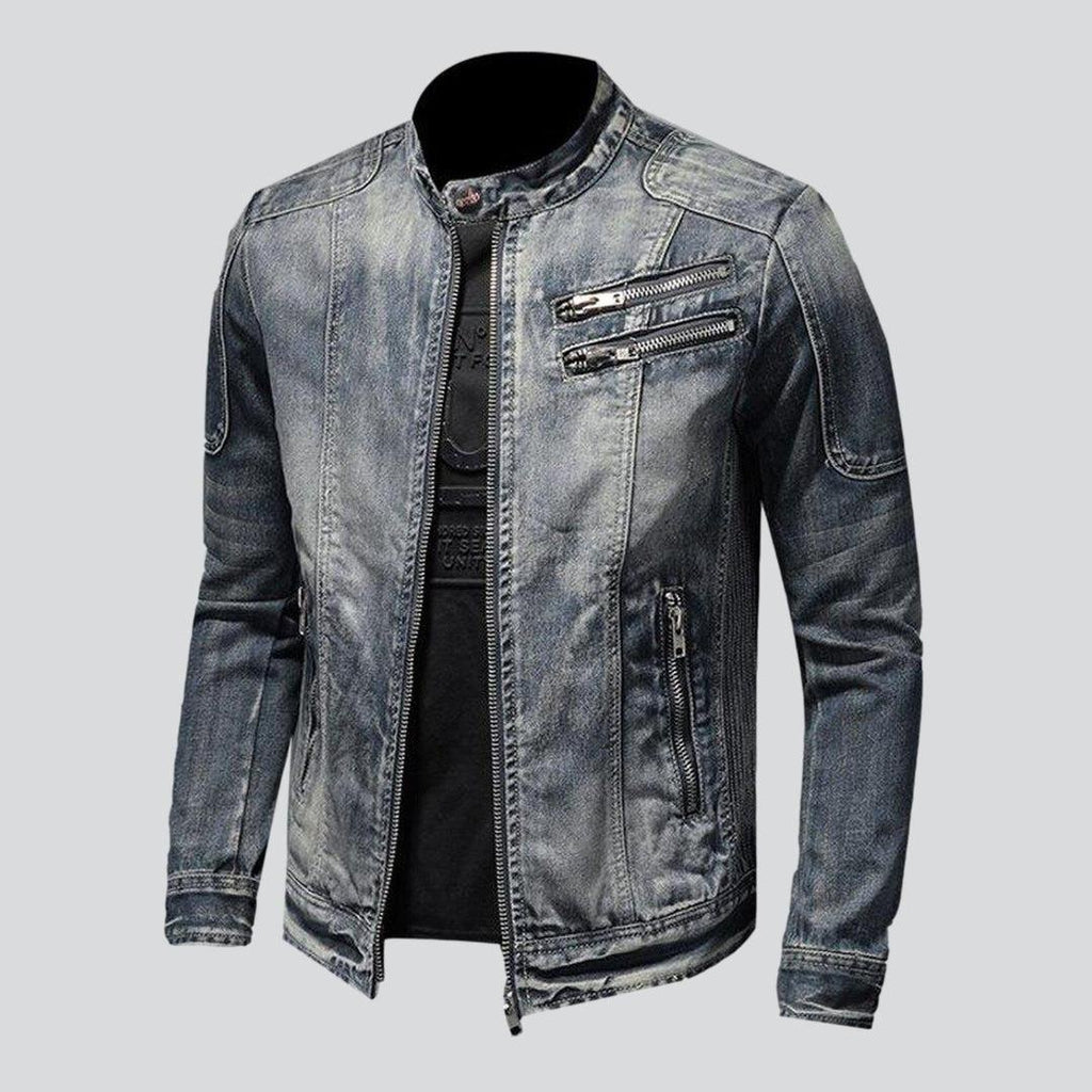 Men denim jacket with zippers