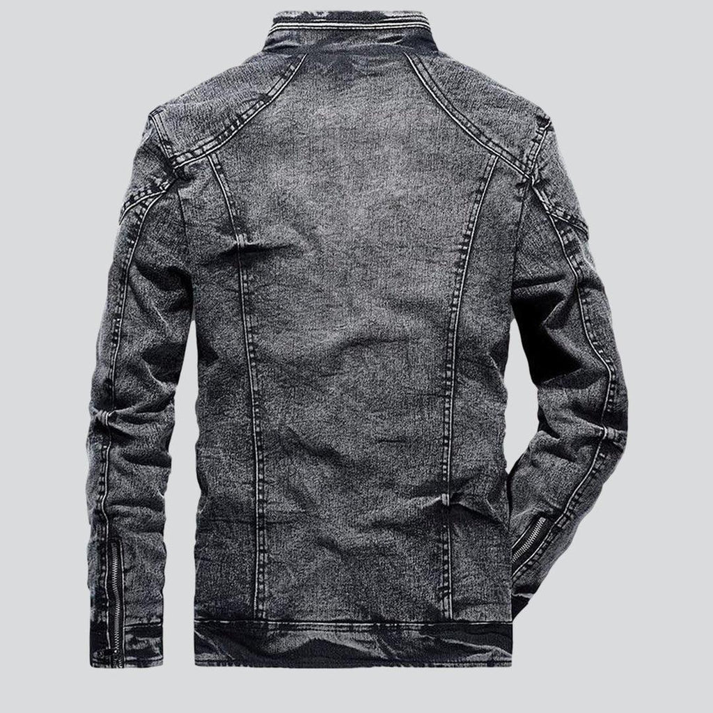 Men jeans jacket with zippers