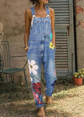 Boho-Jeansoverall mit Sonnenblumen-Print