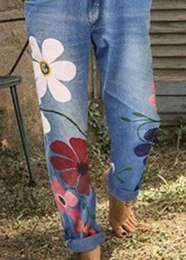 Boho-Jeansoverall mit Sonnenblumen-Print