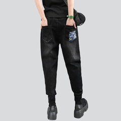 Printed warm women denim pants