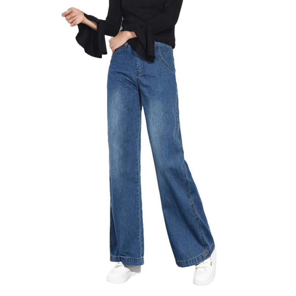 Wide-leg blue women denim pants