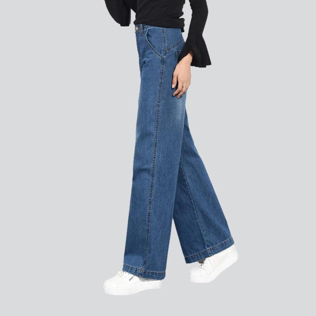 Wide-leg blue women denim pants