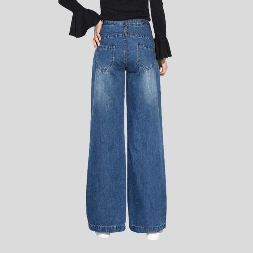 Wide-leg blue women denim pants