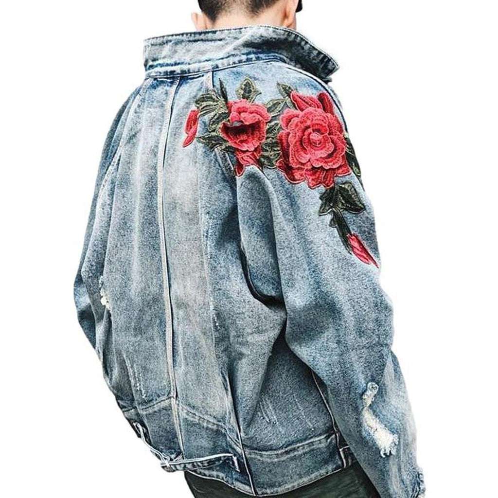 Chaqueta vaquera bordada y rota para hombre