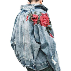 Embroidered ripped men jeans jacket