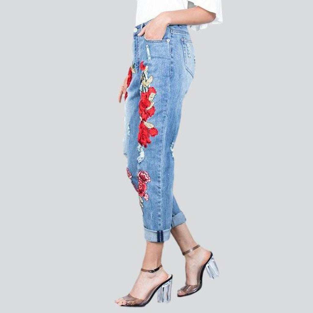 Embroidered loose jeans for women