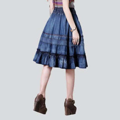 Midi frills women denim skirt