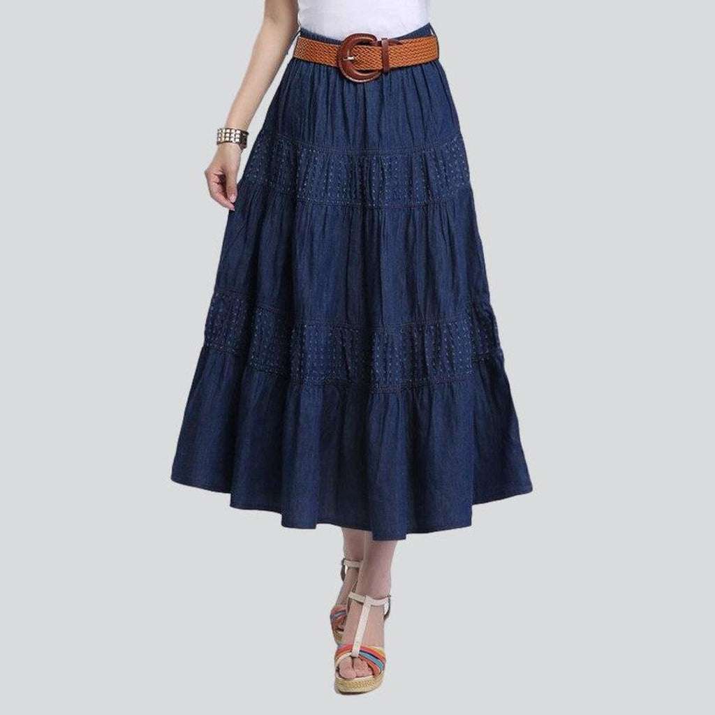 Long flare denim skirt