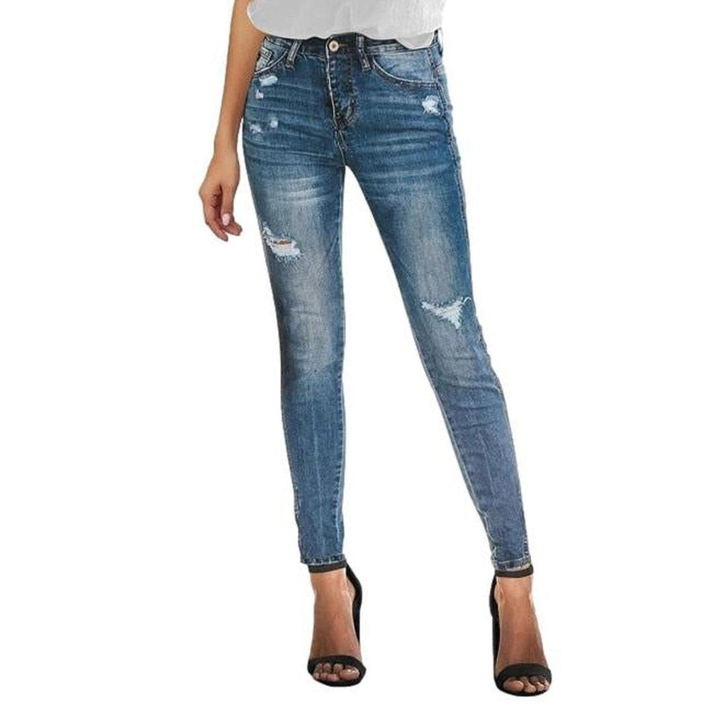 Zerrissene Damen-Röhrenjeans