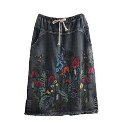 Street fashion embroidered long skirt