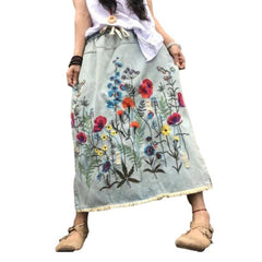 Street fashion embroidered long skirt