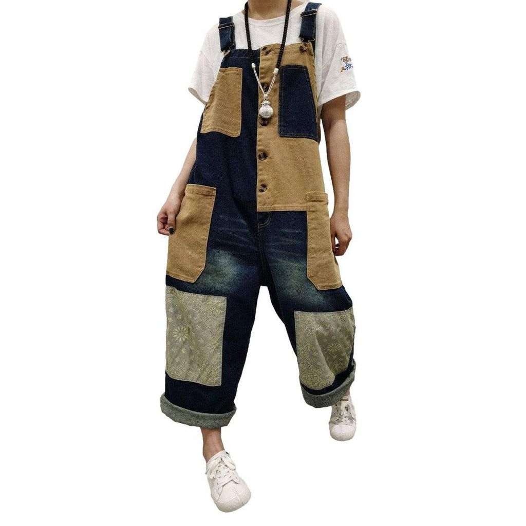 Patchwork women denim overall