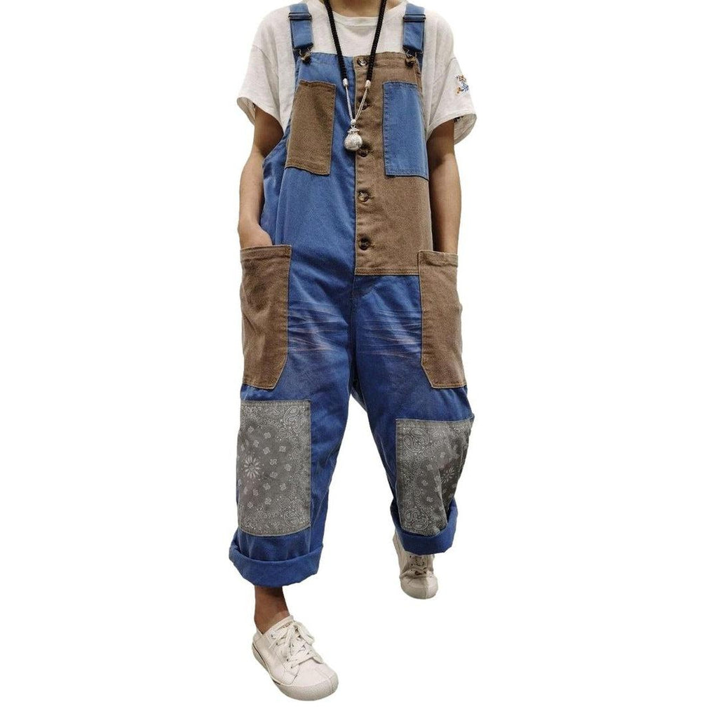 Patchwork Damen Jeans Overall