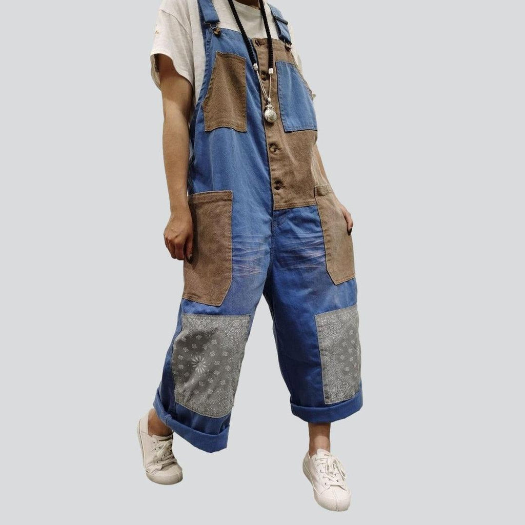 Patchwork women denim overall