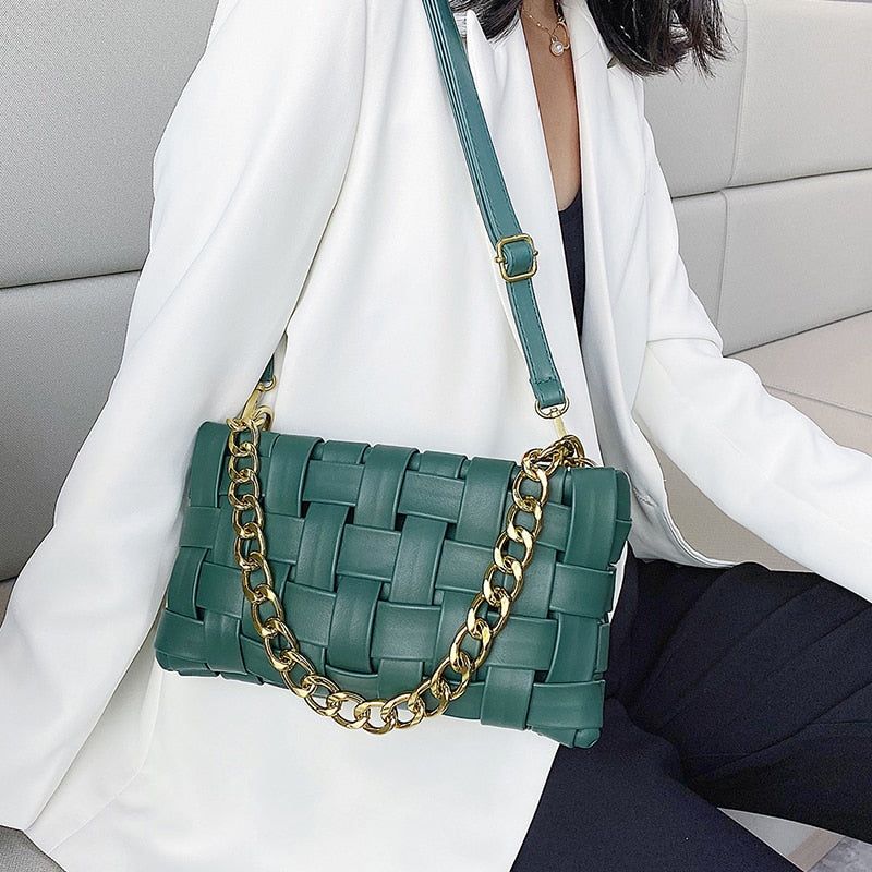 Primrose Oversized Weave Gold Chain Shoulder Bag