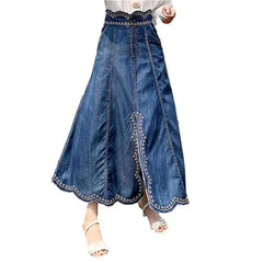 Langer Jeansrock mit orientalischer Stickerei