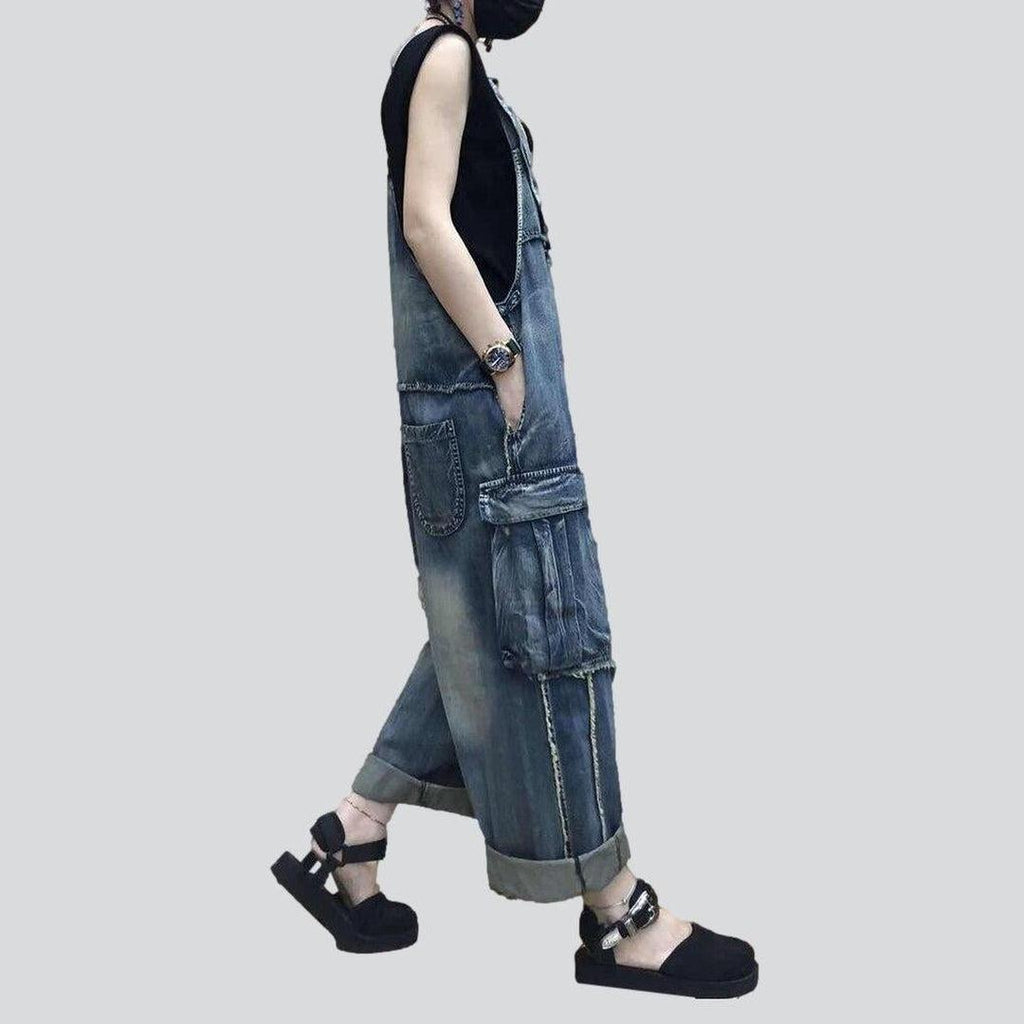 Patched cargo women jeans overall