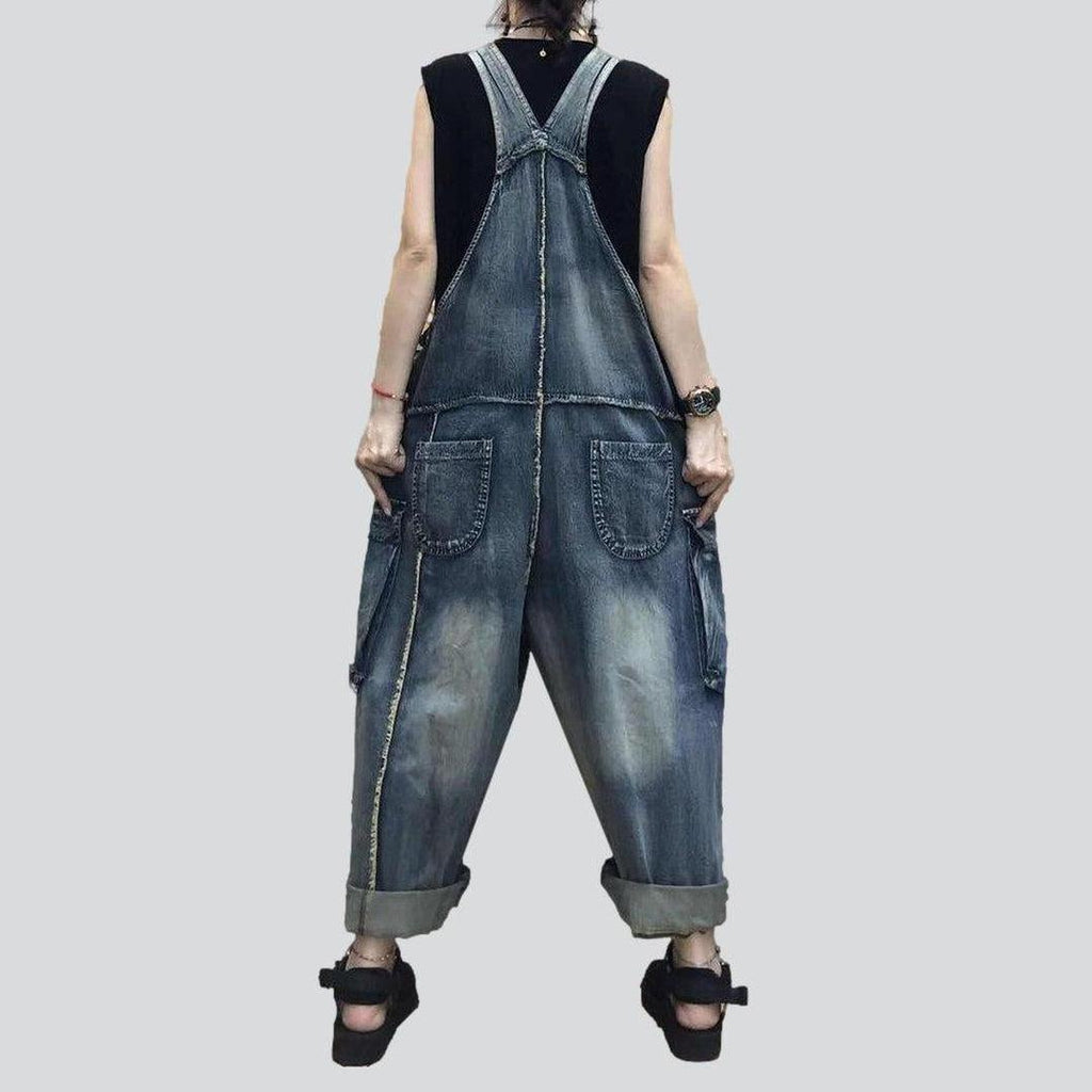 Patched cargo women jeans overall