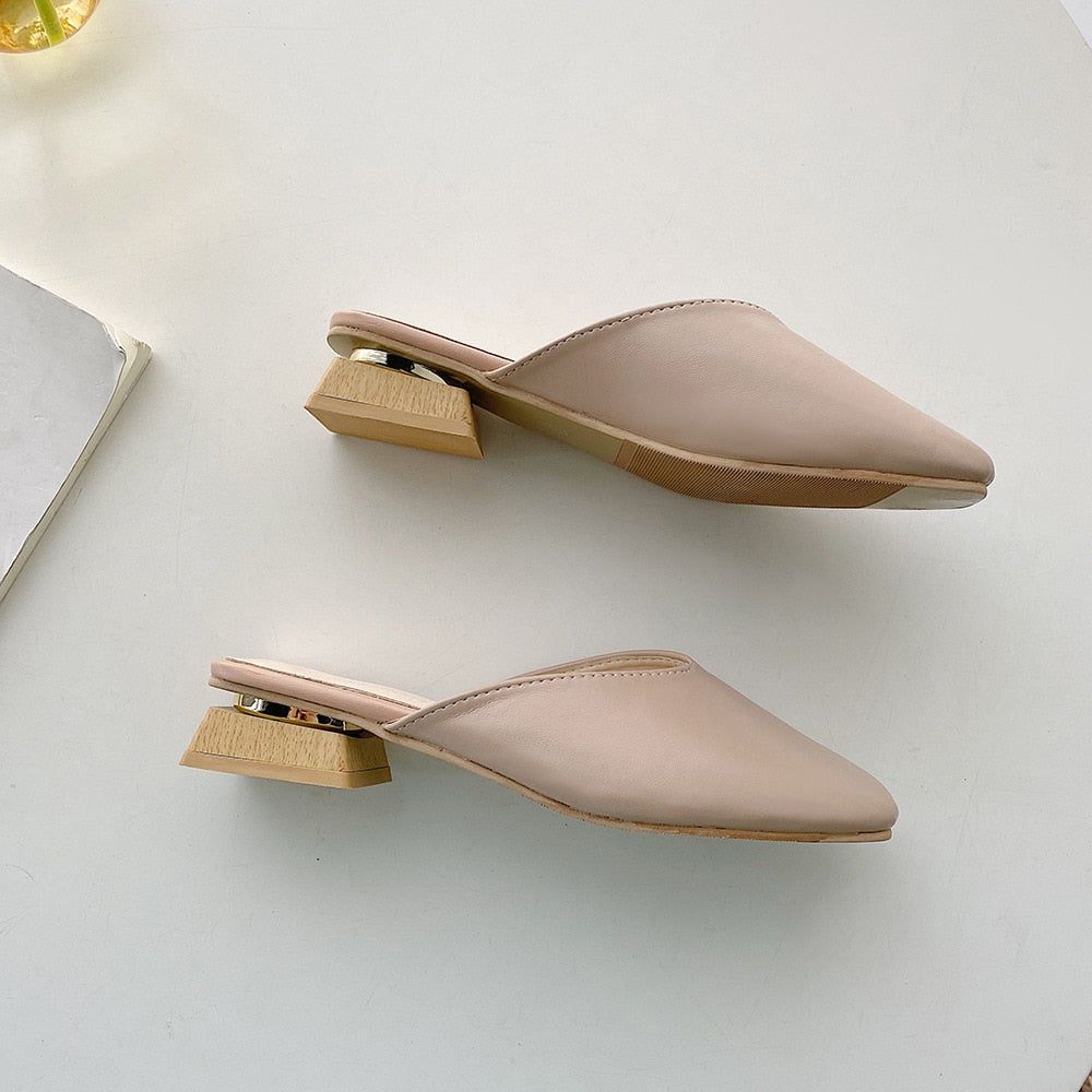 Tavi Square Toe Wooden Heel Slippers