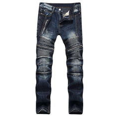 Dunkelblaue Bikerjeans