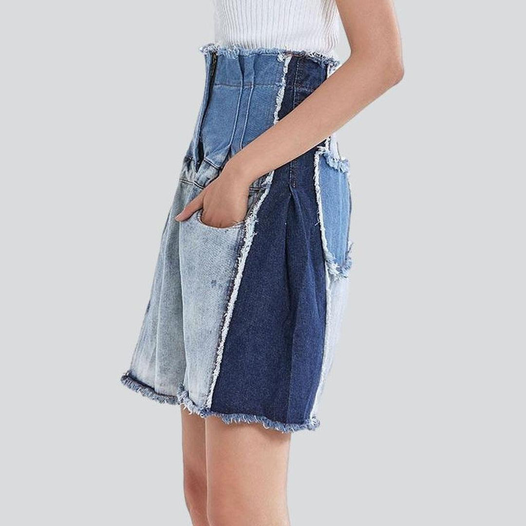 Vintage women patchwork denim shorts