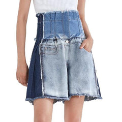 Vintage women patchwork denim shorts