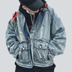 Embroidered ripped men jeans jacket