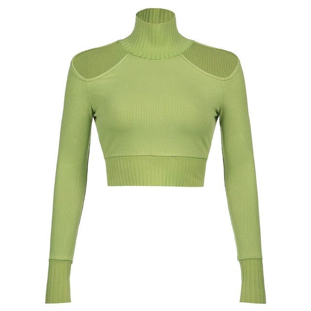 Wanda Cut Out Ribbed Turtleneck Top