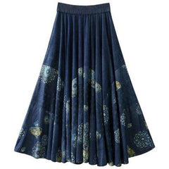 Flare embroidered long denim skirt