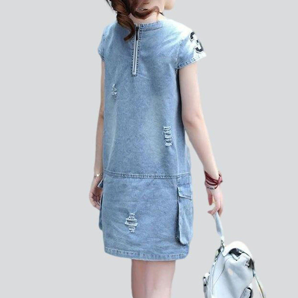 Short jeans dress with pockets