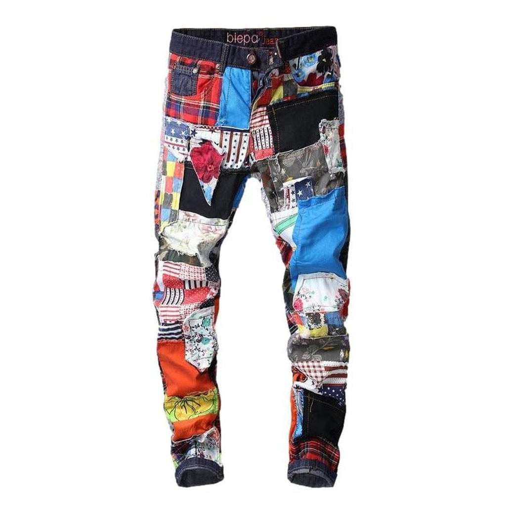 Color patchwork slim men jeans