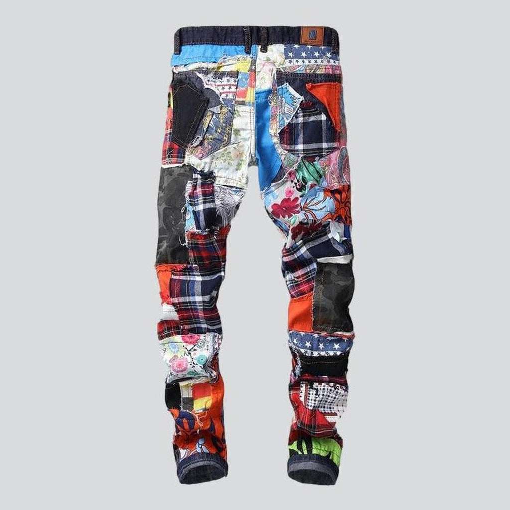 Color patchwork slim men jeans